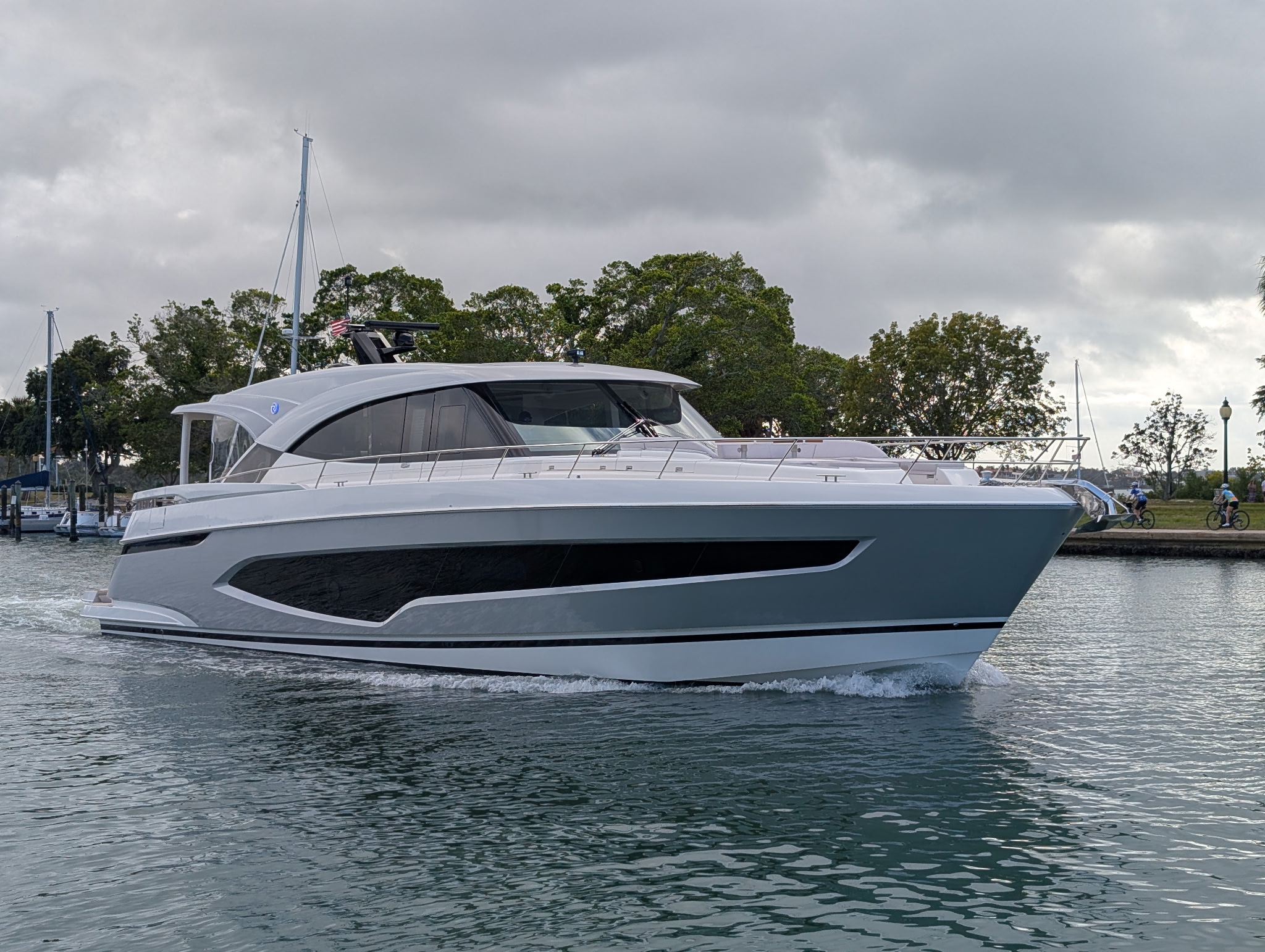 Modern motor yacht underway